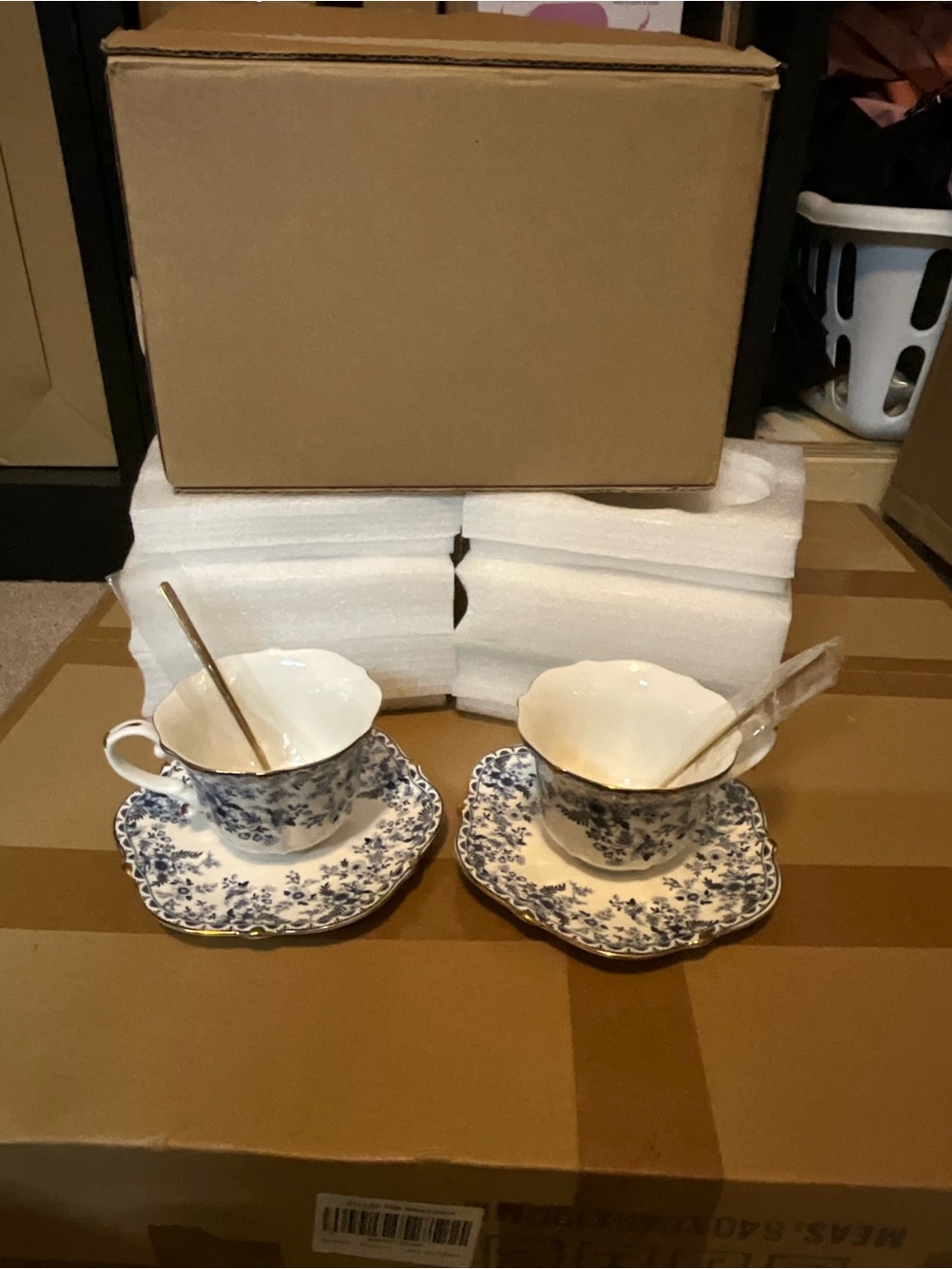 Blue Floral Porcelain Teacup and Saucer Set - Elegant Home Dining